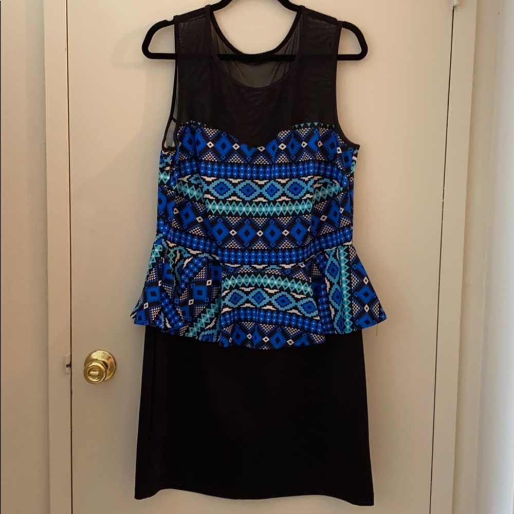 Sheer yolk Aztec print peplum dress